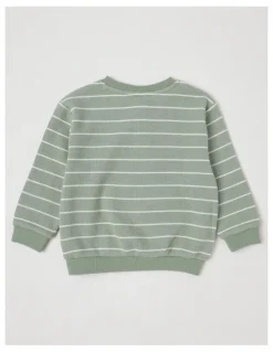 Jack & Milly Albi Stripe Waffle Henley Tee with Koala Embroidery in Sage