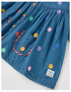 Jack & Milly Alice Denim Dress with Embroidered Spots and Ric Rac Trim