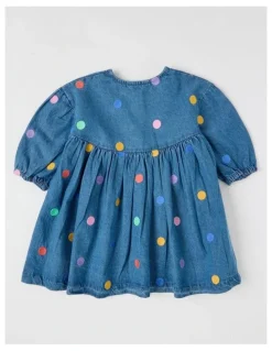 Jack & Milly Alice Denim Dress with Embroidered Spots and Ric Rac Trim
