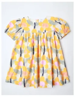 Jack & Milly Amelia Paper Touch Woven Dress with Bubble Sleeves in Yellow