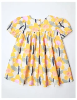 Jack & Milly Amelia Paper Touch Woven Dress with Bubble Sleeves in Yellow