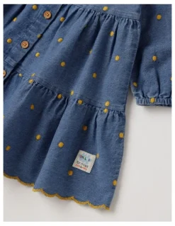 Jack & Milly Apple Denim Embroidered Spot and Sunflower Embroidered Collar with Scalloped Edge