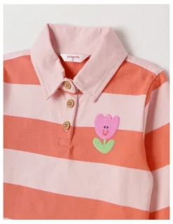 Jack & Milly April Stripe Rugby Tee with 3D Tulip Applique in Pink