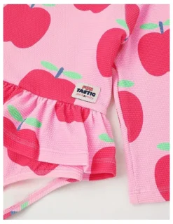 Jack & Milly Ariana One Piece Swimsuit with Matching Hat in Apple Print in Pink