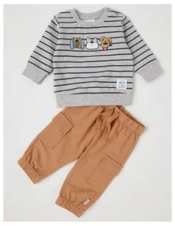 Jack & Milly Beau Top and Bottom Pant with Dog Boucle and Stripe Cargo Pant