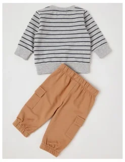 Jack & Milly Beau Top and Bottom Pant with Dog Boucle and Stripe Cargo Pant