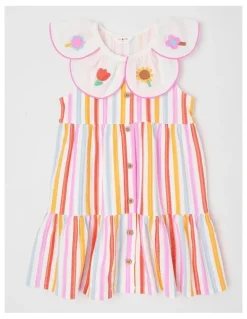 Jack & Milly Bella Tiered Dress with Embroidered Collar in Rainbow