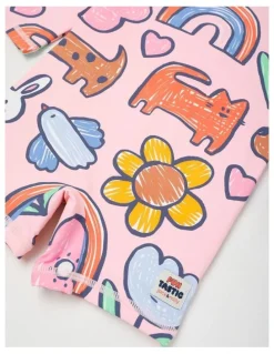 Jack & Milly Buddy Rashsuit and Hat Set with Sketchy Happy Days Print in Pink