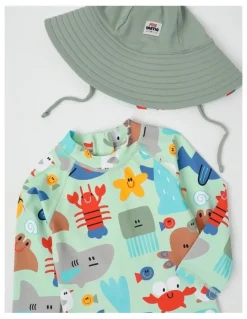 Jack & Milly Buddy Rashsuit and Hat Set with Under The Sea in Surf Spray