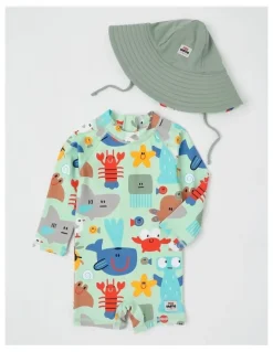 Jack & Milly Buddy Rashsuit and Hat Set with Under The Sea in Surf Spray