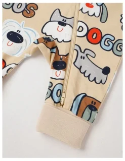 Jack & Milly Clancy Newborn Coverall with Doggo Print in Tan