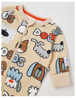 Jack & Milly Clancy Newborn Coverall with Doggo Print in Tan