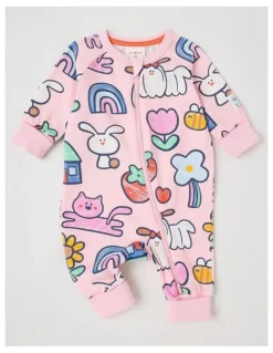 Jack & Milly Clancy Newborn Coverall with Sketchbook Stories Print in Light Pink