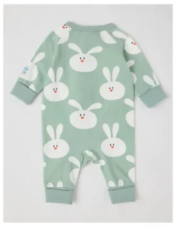 Jack & Milly Clancy Newborn Coverall with Bunny Print in Sage