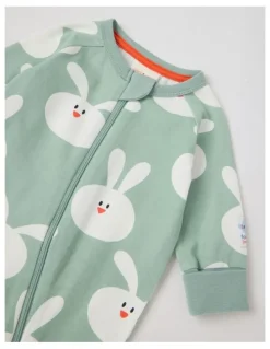 Jack & Milly Clancy Newborn Coverall with Bunny Print in Sage