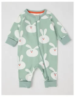Jack & Milly Clancy Newborn Coverall with Bunny Print in Sage