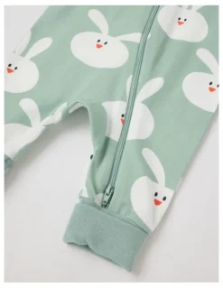 Jack & Milly Clancy Newborn Coverall with Bunny Print in Sage
