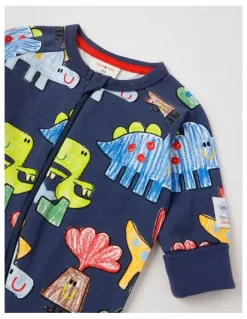 Jack & Milly Clancy Newborn Coverall with Crayon Dinos Print in Navy