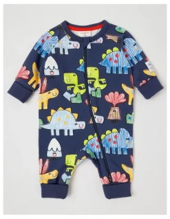 Jack & Milly Clancy Newborn Coverall with Crayon Dinos Print in Navy