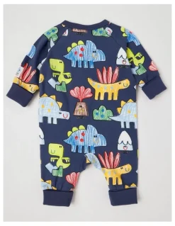 Jack & Milly Clancy Newborn Coverall with Crayon Dinos Print in Navy