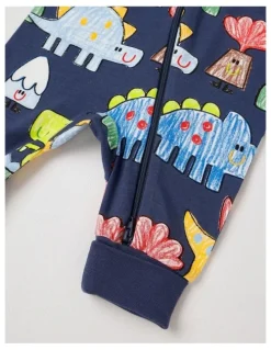 Jack & Milly Clancy Newborn Coverall with Crayon Dinos Print in Navy