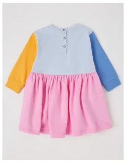 Jack & Milly Clara Colourblocked French Terry Kinder Dress with Boucle Patches in Multi
