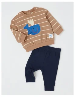 Jack & Milly Clay Boucle Whale Top and Pant Set in Assorted