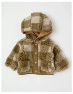 Jack & Milly Clover Check Sherpa Jacket in Brown