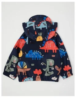 Jack & Milly Comet Fold Away Rain Coat with Crayon Dino Print in Navy