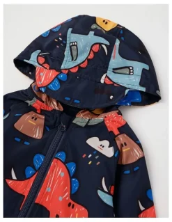 Jack & Milly Comet Fold Away Rain Coat with Crayon Dino Print in Navy
