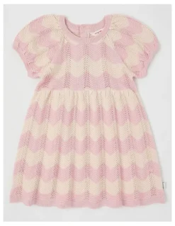 Jack & Milly Coral Knitted Pointelle Dress in Pink