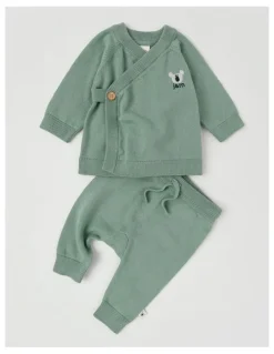 Jack & Milly Darcy Knitted Wrap Top and Pant Set in Sage