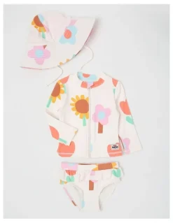 Jack & Milly Dawn Rashvest and Bottom Set with Matching Hat in White