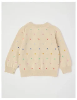 Jack & Milly Dotty Cardigan with 3D Rainbow Spots in Oatmeal