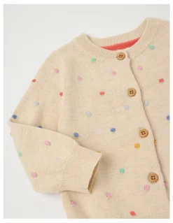 Jack & Milly Dotty Cardigan with 3D Rainbow Spots in Oatmeal