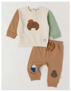 Jack & Milly Dylan Brushed Fleece Tracksuit Set with Croissant Boucle in Light Brown
