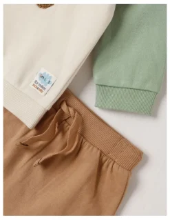 Jack & Milly Dylan Brushed Fleece Tracksuit Set with Croissant Boucle in Light Brown