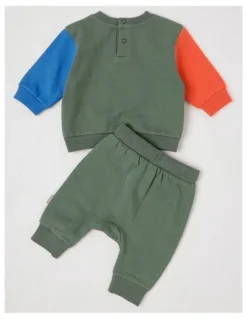 Jack & Milly Dylan Brushed Fleece Tracksuit Set with Doggo Boucle in Green