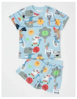Jack & Milly Dylan Top & Bottom Pyjama Set in Day At The Park Print in Light Blue