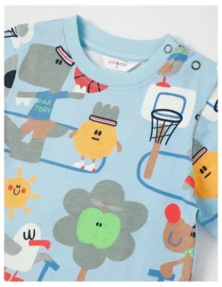 Jack & Milly Dylan Top & Bottom Pyjama Set in Day At The Park Print in Light Blue