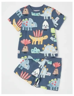 Jack & Milly Dylan Top & Bottom Pyjama Set in Crayon Dino Print in Navy
