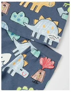 Jack & Milly Dylan Top & Bottom Pyjama Set in Crayon Dino Print in Navy