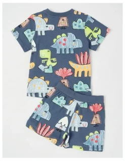 Jack & Milly Dylan Top & Bottom Pyjama Set in Crayon Dino Print in Navy