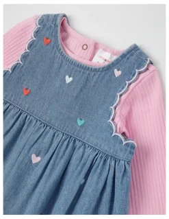Jack & Milly Ella Embroidered Chambray dress and Rib Top Set in Blue