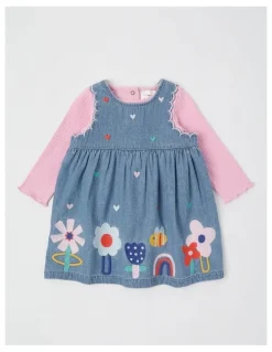 Jack & Milly Ella Embroidered Chambray dress and Rib Top Set in Blue