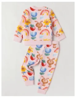 Jack & Milly Ellis Quilted Pyjama Set with Watercolour Bunny Print in Pink