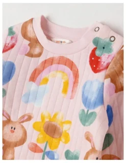 Jack & Milly Ellis Quilted Pyjama Set with Watercolour Bunny Print in Pink