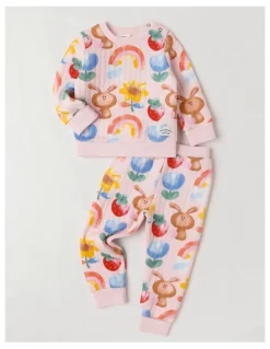 Jack & Milly Ellis Quilted Pyjama Set with Watercolour Bunny Print in Pink