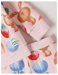 Jack & Milly Ellis Quilted Pyjama Set with Watercolour Bunny Print in Pink