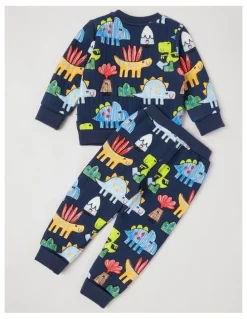 Jack & Milly Ellis Quilted Pyjama Set with Crayon Dino Print in Navy